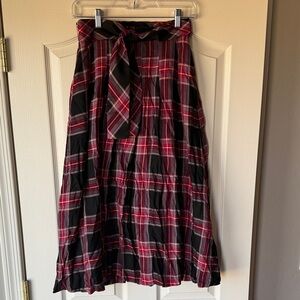 Ann Taylor Black and Red Plaid Midi Skirt